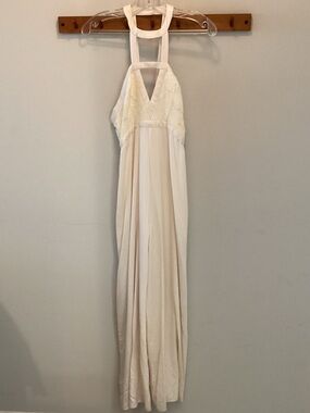 silence + noise Ivory Silk Halter Jumpsuit with Lace Bodice size 0